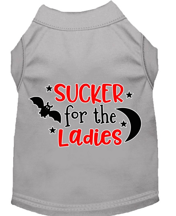 Sucker for the Ladies Screen Print Dog Shirt Grey XS